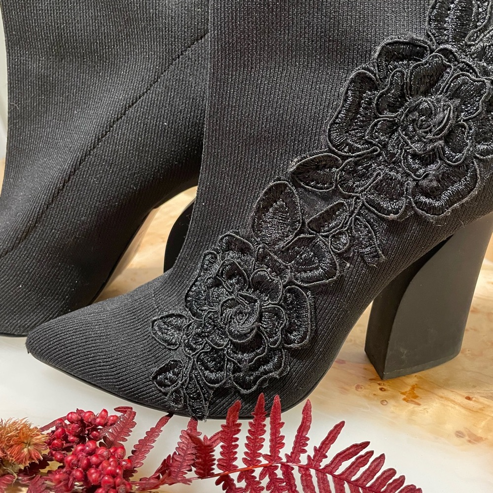 Sock bootie with embroidery detail by HALSTON
